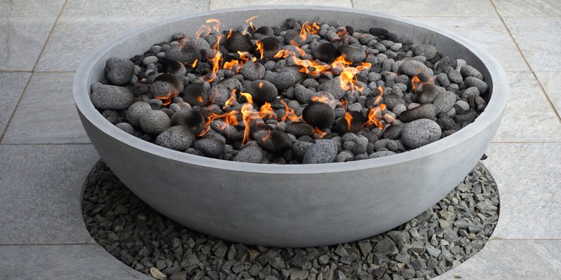 Round stone fireplace